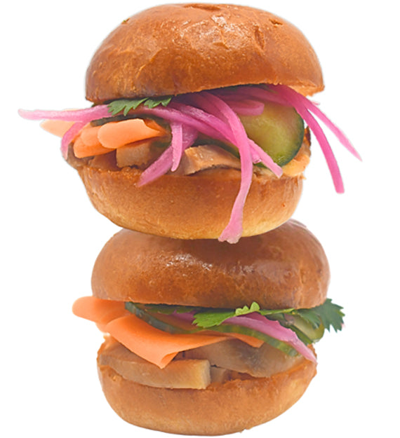Vietnamese Chicken Banh Mi – Lemongrass Ginger Chicken, Pickled Carrot and Red Onion, Cucumber, Fresh Cilantro and Mint, Sriracha Lime Aioli