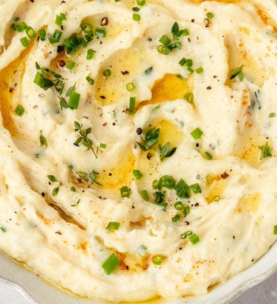 EVOO Whipped Yukon Gold Potato Puree, with Snipped Chives and Parsley