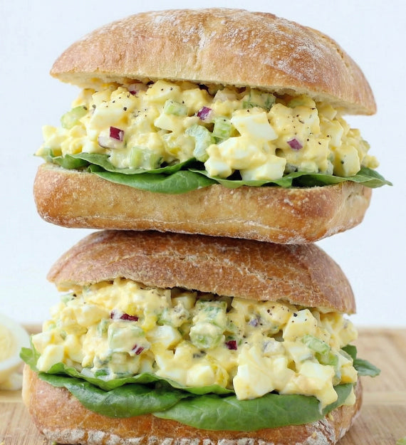 Deviled Egg Salad – Free Range, Organic Eggs, Celery, Red Onion, Mayonnaise, Dijon Mustard, Red Leaf Lettuce, French Country Roll