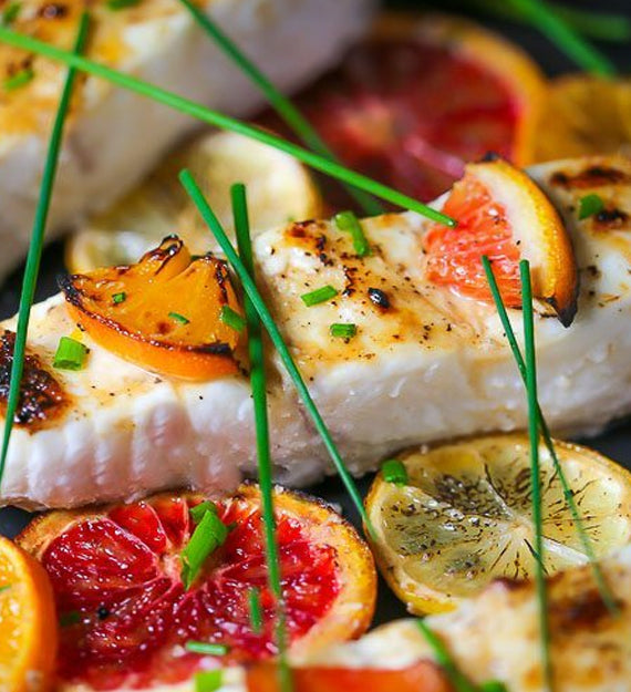 Grilled Citrus Red Snapper, Cara Cara Orange, Ruby Red Grapefruit, Caramelized Lemon, and Lemon Beurre Blanc Sauce