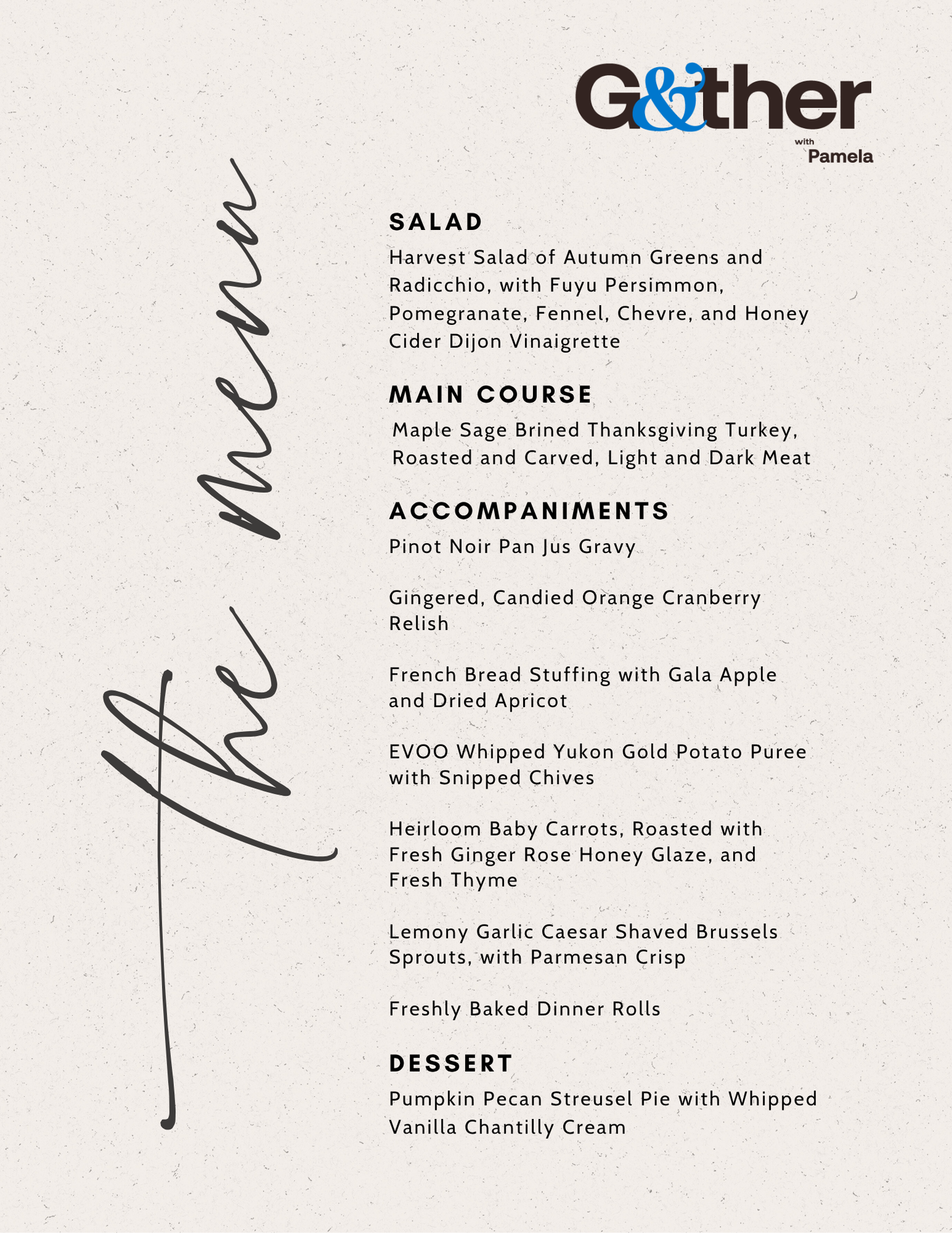 Thanksgiving Holiday Dinner Menu 2025