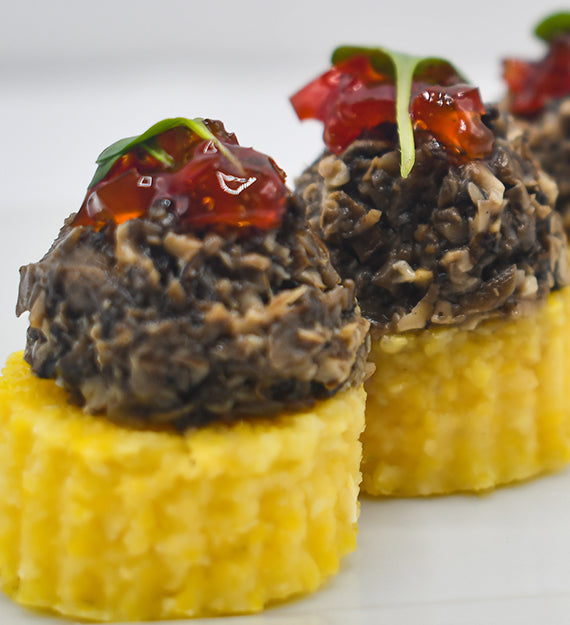 Polenta Cake with Mushroom Thyme Ragu