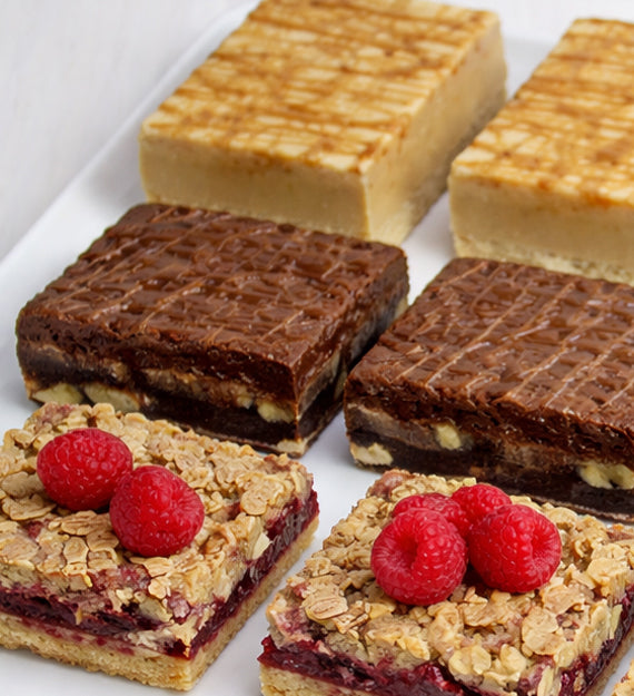House Baked Cookie Bars – Dulce de Leche, Raspberry Shortbread, Caramel Fudge Brownie