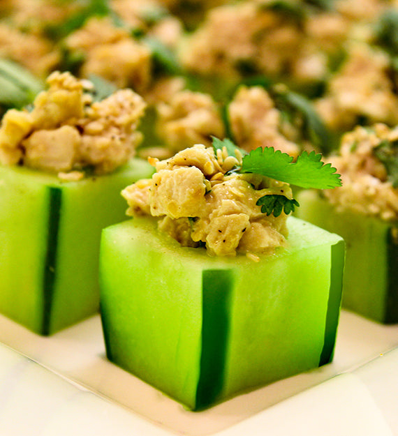 Sesame Wasabi Chicken Salad in a Cucumber Jewel Box