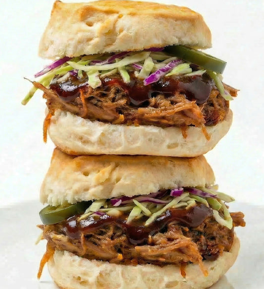 Slow Cooked Barbecue Pulled Pork Slider, with Zesty Jalapeno Slaw, in a Freshly Baked Buttermilk Biscuit
