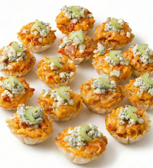 Buffalo Chicken, Blue Cheese, and Celery Heart Puff Pastry Bites