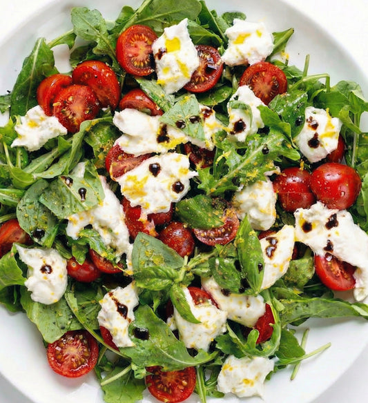 Caprese, with Fresh Tomato, Mozzarella, Fresh Basil, EVOO Balsamic Vinaigrette, and Arugula
