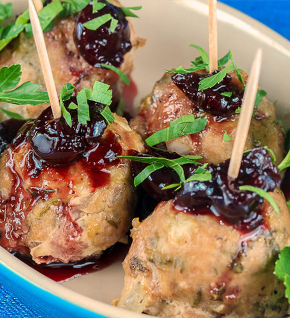Cranberry Marsala Wine Chicken Meatball Skewer