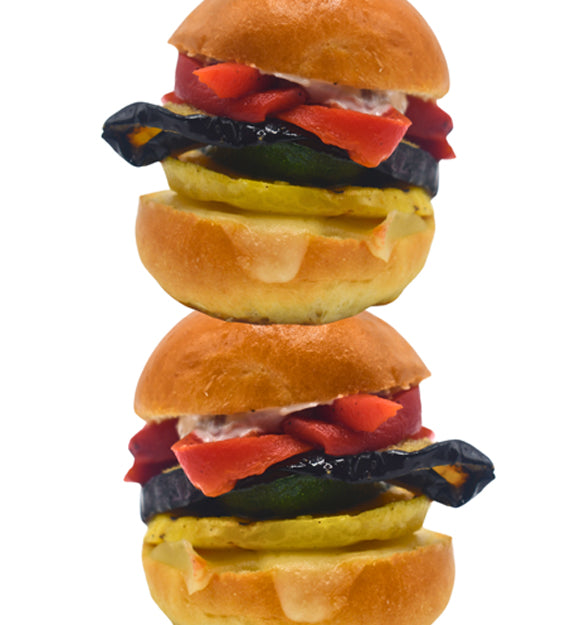 Balsamic-Grilled Vegetables - Eggplant, Zucchini, Mushroom, and Roasted Red Bell Pepper, with Basil Pesto Aioli