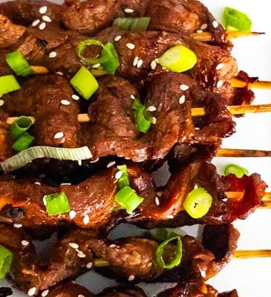 Grilled Sesame Ginger Beef Satay with Spicy Thai Peanut Sauce