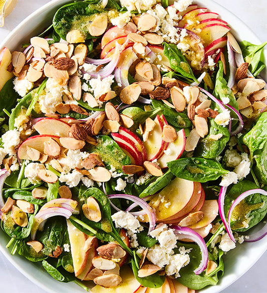 Spinach Crunch Salad, Baby Spinach, Honeycrisp Apple, Feta Cheese, Toasted Almond, Shaved Fennel, Champagne Vinaigrette