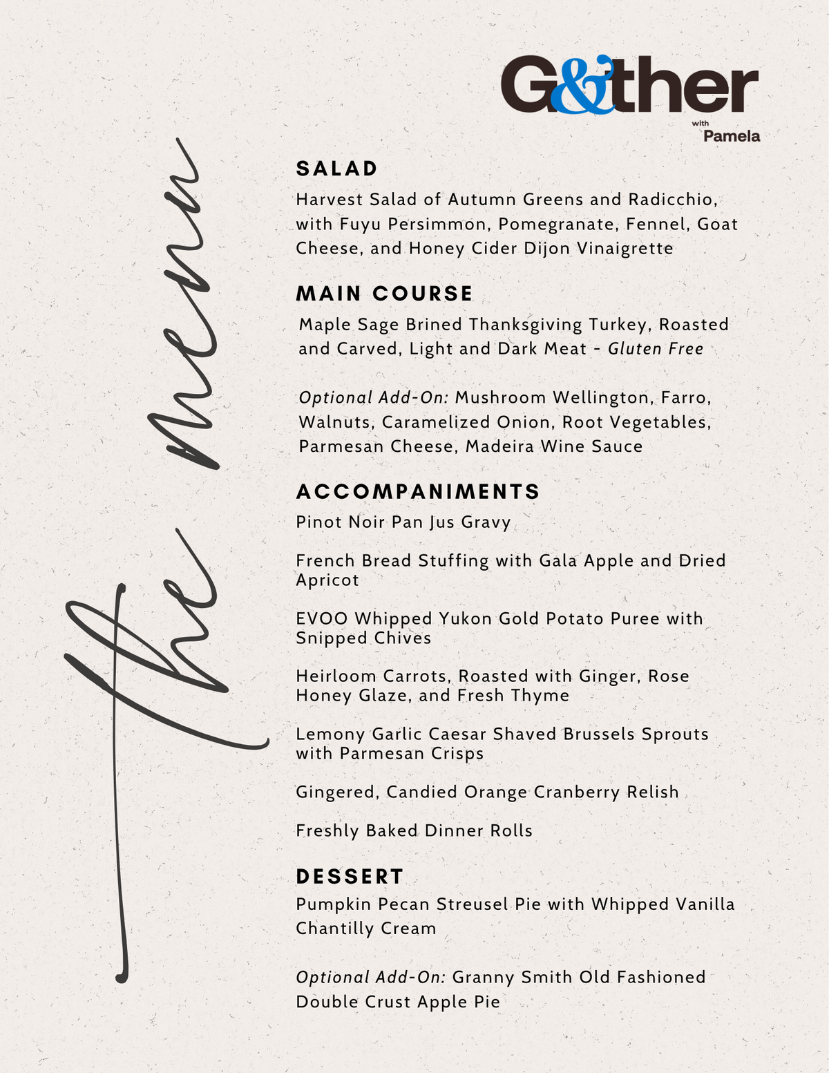 Thanksgiving Holiday Dinner Menu 2026