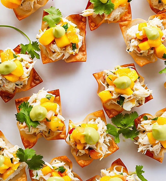 Deviled Dungeness Crab and Mango Wonton Flower Cup