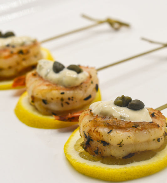 Herb de Provence Garlic Prawn Skewer with Dijon Caper Aioli
